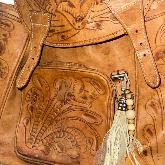 Brown Tooled Leather Backpack - Picture 7 of 7